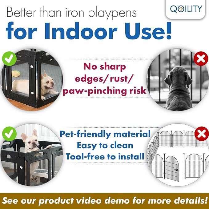 12 Panels Clear Dog Playpen, Modular 2 Room & Toilet Area, Height 30", Ideal for Small & Toy Dogs, Black