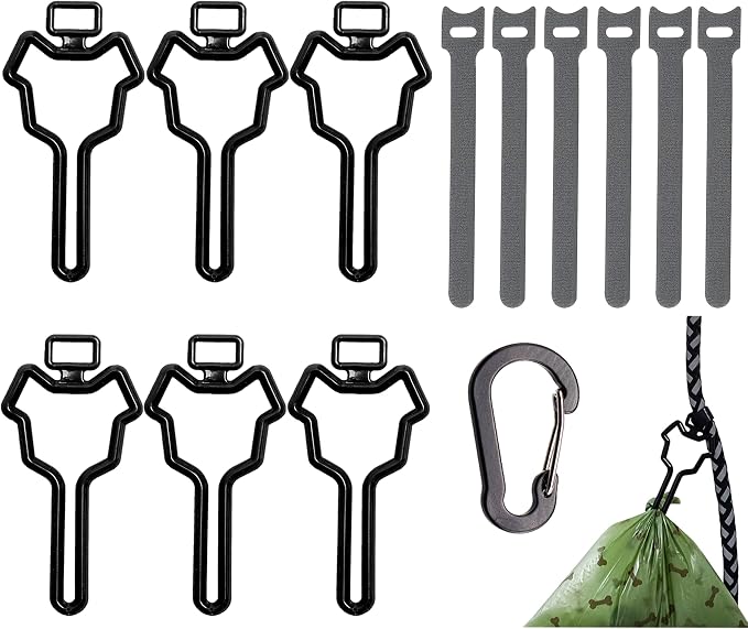 Dog Poop Bag Holder, Waste Bag Holder, Dog Poop Bag Carrier, Hand Free Holder (6 pack, Black)