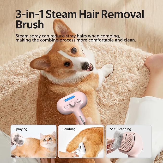 Pet Grooming Brush with Electronic Mist Spray, Red