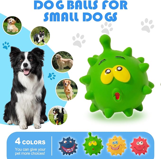TTCOLATOPIA 4Pcs Squeaky Dog Toys Set - Non-Toxic Natural Latex Rubber Balls for Large, Medium, Small Dogs - Cute Faces for Fun