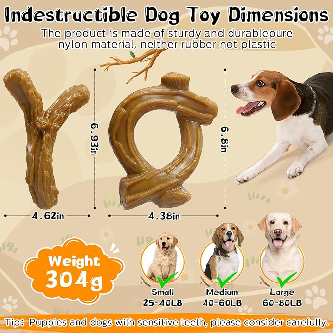 WOWBALA 2 Pack Dog Chew Toys for Aggressive Chewers,Indestructible Dog Toy for Medium Large Dogs, Chew Toys to Keep Dogs Busy,Super Chewer with Tough Nylon, Reduce Boredom & Anxiety