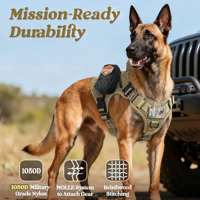 rabbitgoo Tactical Dog Harness for Medium, Heavy Duty Military No Pull Vest | Sturdy Metal Buckles, 5 Adjustments, Molle System, Powerful Pullers for Training, Hunting, Outdoor, Brown Reflex, Medium