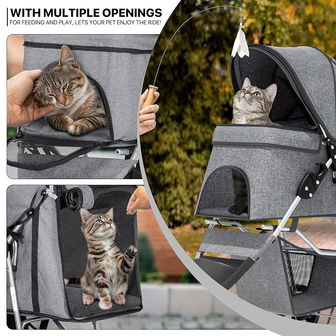 MoNiBloom Foldable Pet Stroller - Gray, up to 33lbs