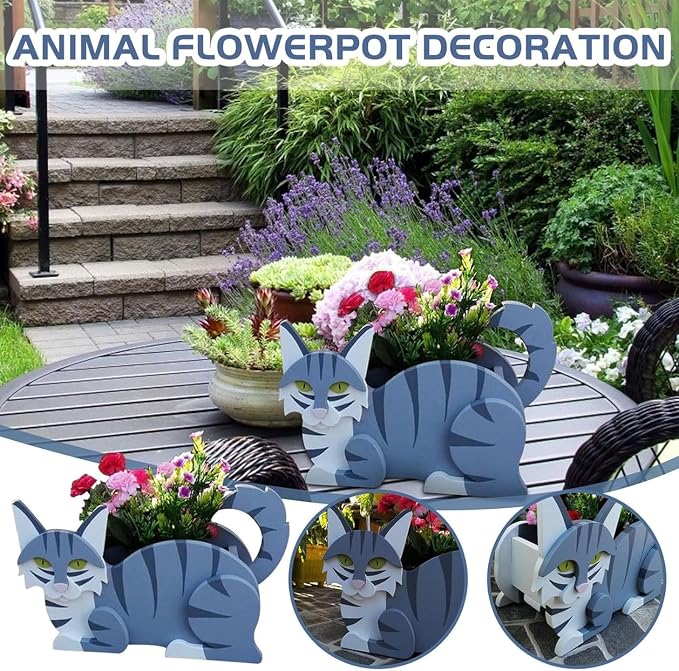 Sapphire White Cat Planter Pots, 12.5 x 5.12 x 7.8 Inches