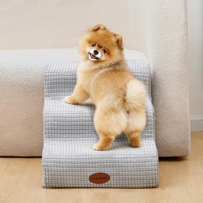 Woochpet Woochpet Dog Stairs for Small Dogs, 15.7”H Ramp 3 Tier Wider Curved Pet Stairs for Couch and Beds，Weighted Base Plate Indoor Dog Steps with Non-Slip Bottom and Washable Cover for Old Cats