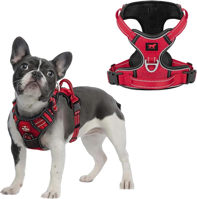 Tuff Pupper No Pull Easy Walk Dog Harness | Heavy Duty Pet Vest | Front & Back Leash Clips | Strong Safety Handle | Reflective Anti Pull Vest | Comfortable Padded Escape Proof Harness (Medium, Red)