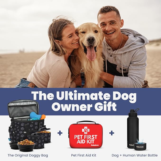 The Original Doggy Bag Dog Travel Kit with Bowls & Food Containers, Paw Print