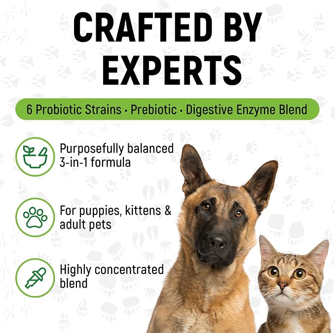 Liquid Probiotics for Dogs & Cats of All Ages | Dog Probiotics to Provide Digestion Balance | Prebiotic Blend for Harmonious Food Absorption | 3 Billion CFU | Herbal Flavor | 2 Oz