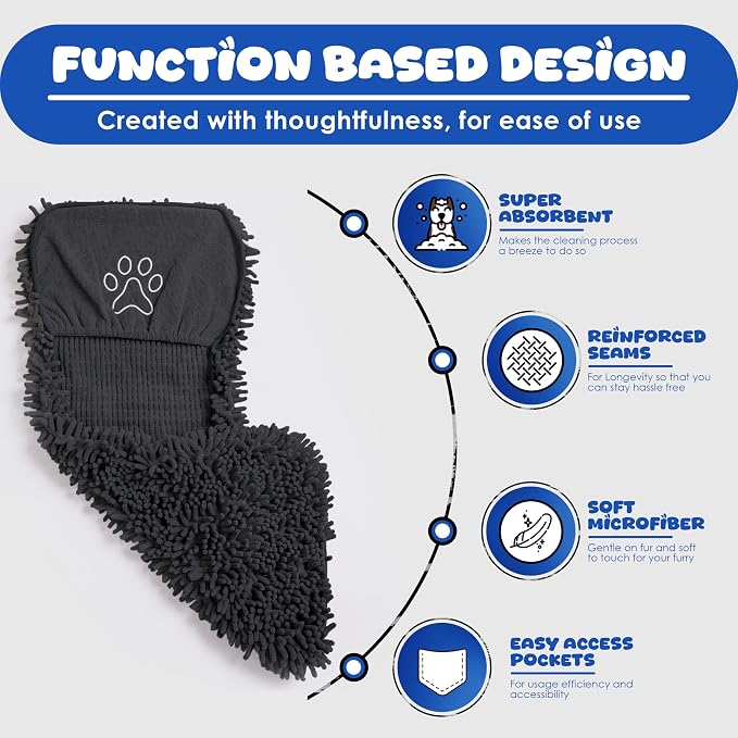 Dog Towel Microfiber – Super Absorbent Fast Dry Dog Towels for Drying Dogs, Soft Pet Bath Towel with Hand Pockets, Large & Small Dogs, Machine Washable (Black)