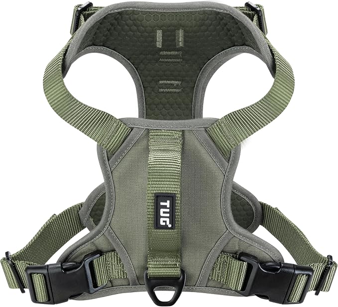 TUG No-Pull Dog Harness, 2 Leash Clips + Padded Handle (XL, Green) | Water-Resistant Padded Interior | No-Pull Front Clip | Padded Back Handle | Adjustable Straps