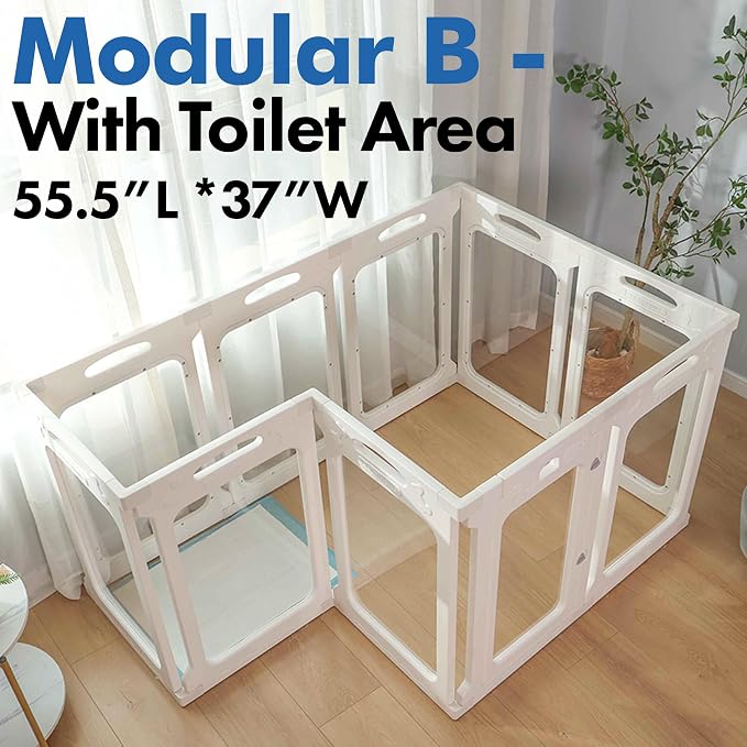 Height 30 Inch Clear Dog Playpen with Toilet, Expandable Size & Flexible Shape, 10 Panels, White