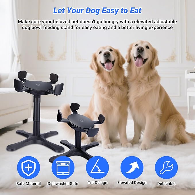 Dog Bowls Elevated Adjustable Stand, Raised Bowl with 3 Heights & Tilted Feeding Stand, Compatible with Various Bowls, for Medium & Large Breeds(with Bowl) Black