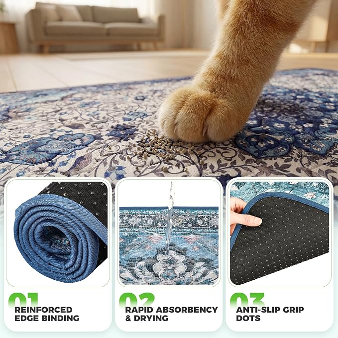 Hompet Cat Litter Mat 2 Pack, 54x54 Large Machine Washable Trapping Mats for Cats, Super Absorbent & Urine-Proof Cat Litter Box Mat for Floor, Waterproof & Non Slip Kitty Litter Rug