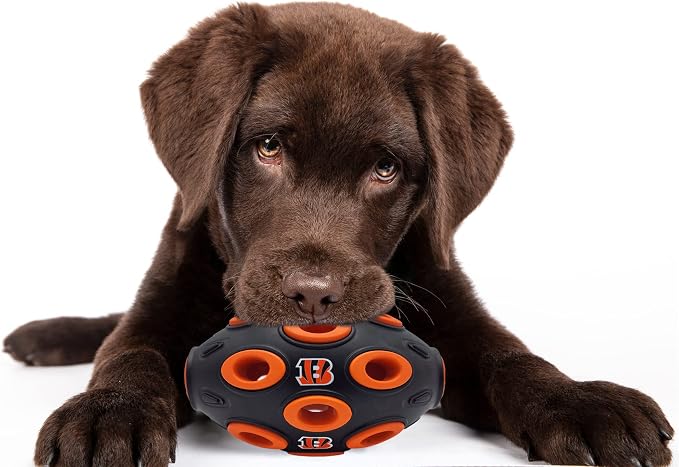 NFL Cincinnati Bengals Football Treat Dispensing Toy for Dogs and Cats, Rubber Ball Dog Toy, Interactive Fun Dog Treat Toy, Natural Rubber Dog Feeding Toy