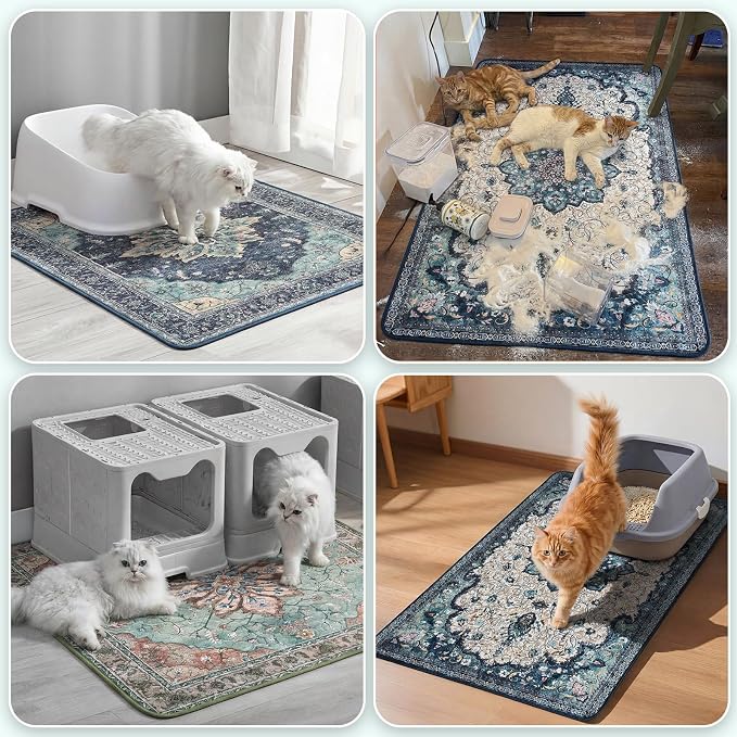 Hompet Cat Litter Mat 2 Pack, 36x36 Large Machine Washable Trapping Mats for Cats, Super Absorbent & Urine-Proof Cat Litter Box Mat for Floor, Waterproof & Non Slip Kitty Litter Rug