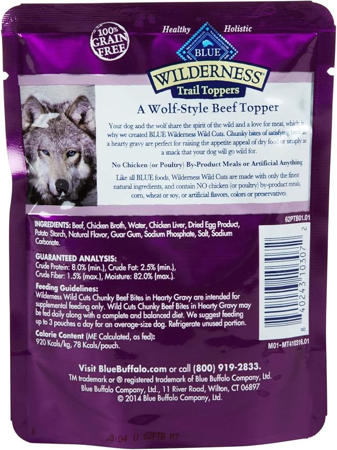 Blue Buffalo Wilderness Trail Toppers Chunky Beef Bites in Hearty Gravy Wet Dog Food, 3 oz., Case of 24