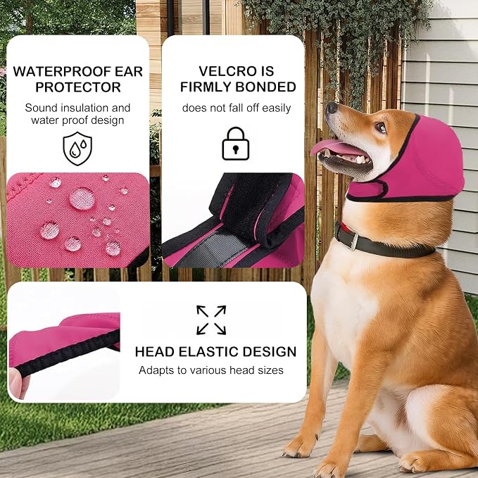 Dog Ear Muffs &No Flap Ear Wraps for Dogs for Swimming, Bath & Noise Anxiety Relief – Waterproof Ear Covers for Aural Hematoma Prevention, Quick-Dry Calming Hoodie for Grooming, Fireworks, Vet Visits