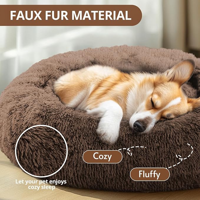 JOLLYVOGUE 36" Calming Donut Dog Bed, Coffee