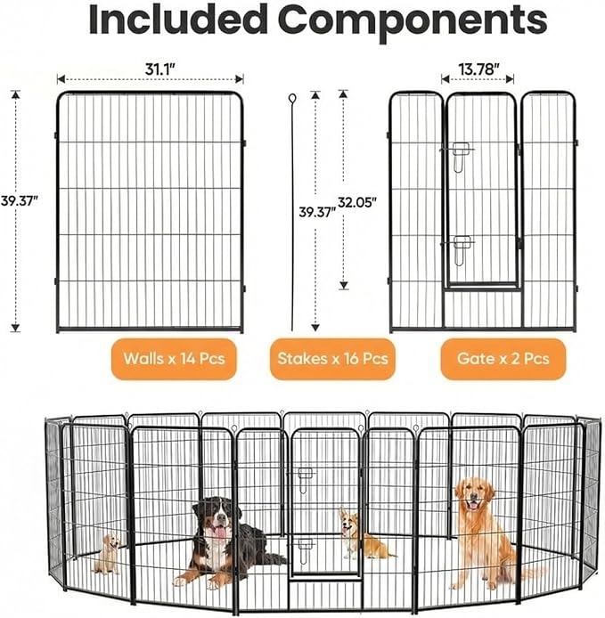 Simple Deluxe Dog Playpen, 40in 16 Panels, Black