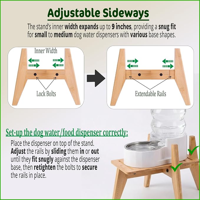 Stand for Dog Water Food Dispensers - Bamboo Holder for Elevated Raised Automatic Gravity Dog Feeders - Suitable for Medium to Large Breeds