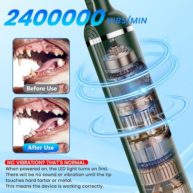 Dog Plaque Remover for Teeth,Pet Ultrasonic Tooth Cleaner with LED Light,Cleaning Kit for Tartar and Stains,5 Adjustable Modes,Pet Teeth Cleaning kit,Suitable for Dogs and Cats (Green) | dog teeth cleaning,plaque remover for teeth,dog tartar and plaque...