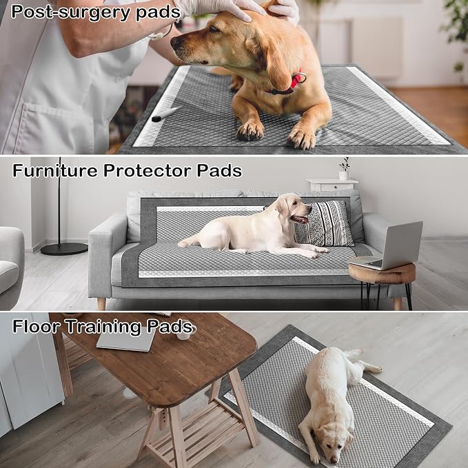 MIZOK Dog Pee Pads Large 28x34in Charcoal Pee Pads for Dogs Activated Carbon Odor-Control Absorbs Up to 8 Cups of Urine, 6-Layer Leak-Proof (100 Counts)