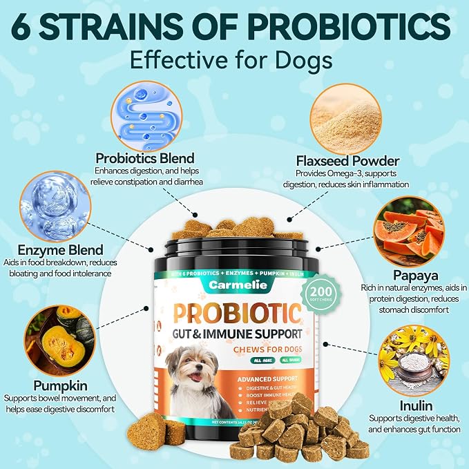 Dog Allergy Relief + Carmelie Probiotics for Dogs – 400 Soft Chews, Itchy Skin & Paw Licking Relief, Digestive Health, Immune Support, Seasonal Allergies, Chicken Flavor