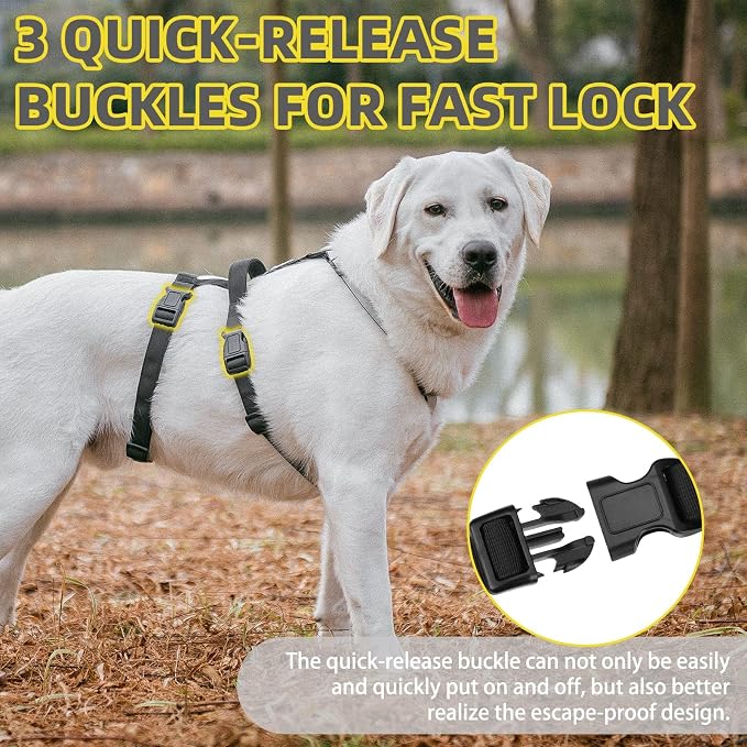 PUPTECK Escape Proof Dog Harness - No Pull Soft Padded Full Body Pet Halter Harness with Lift Handle for Small Medium Large Doggies Walking Hiking Hunting, SnowWhite & Black, L