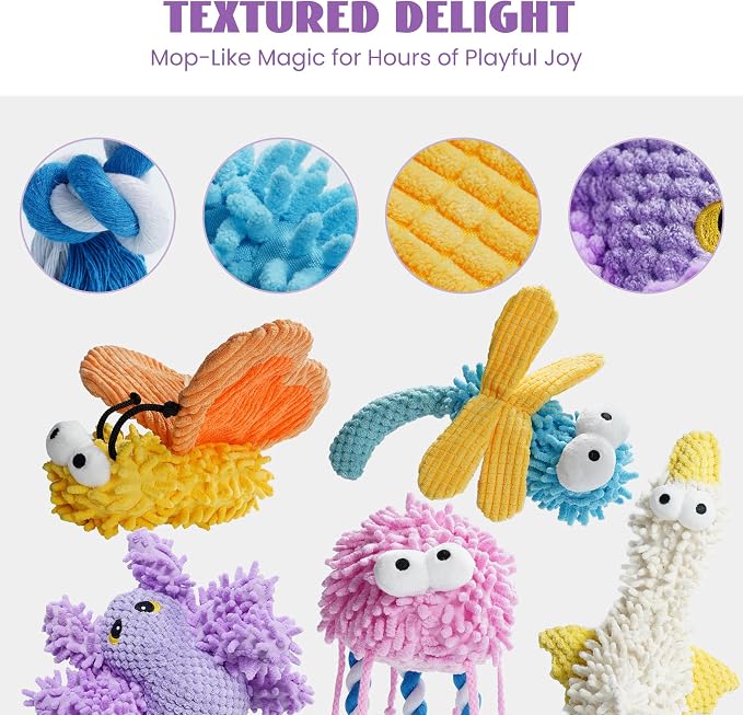Nocciola 5 Packs Squeaky Dog Toy Plushies, Cute Soft Squeak Crinkle Plush Stuffed Durable Pet Animal Chew Puppy Toys for Small Meidum Large Breed