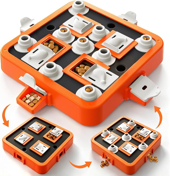 Aluckmao Dog Puzzle Toy Large - Adjustable Levels Food Treat Feeder Game | Beginner to Advanced Difficulty, Brain Stimulation Mental Enrichment, Interactive Feeding, for All Breeds, Orange