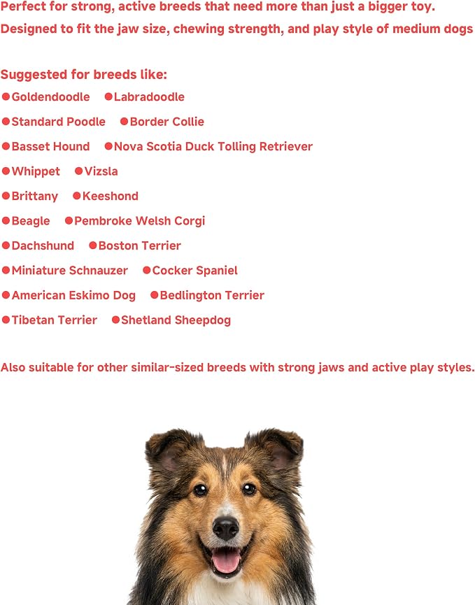 Stuffable Enrichment Dog Toy – Durable Natural Rubber Treat Dispenser for Medium Dogs, Irregular Shape, Red, Bully Stick Compatible