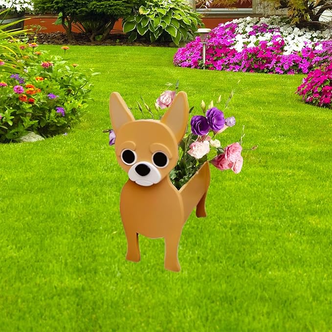 Yellow Chihuahua Dog Planter Pots, Animal Shaped Flower Pot