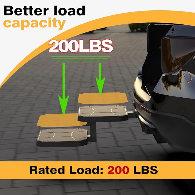 Dual-Step Foldable Pet Hitch Step, Foldable Two-Tier Flip-Out Dog Stairs Fits 2" Hitch Receiver, Dog Ramp Steps for Car, Truck & SUV Hitches, Heavy-Duty Alloy Frame & HDPE Non-Slip Surface