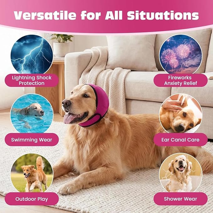 2PCS No Flap Ear Wraps for Dogs, Dog Ear Muffs Noise Protection, Adjustable Calming Dog Ear Protection