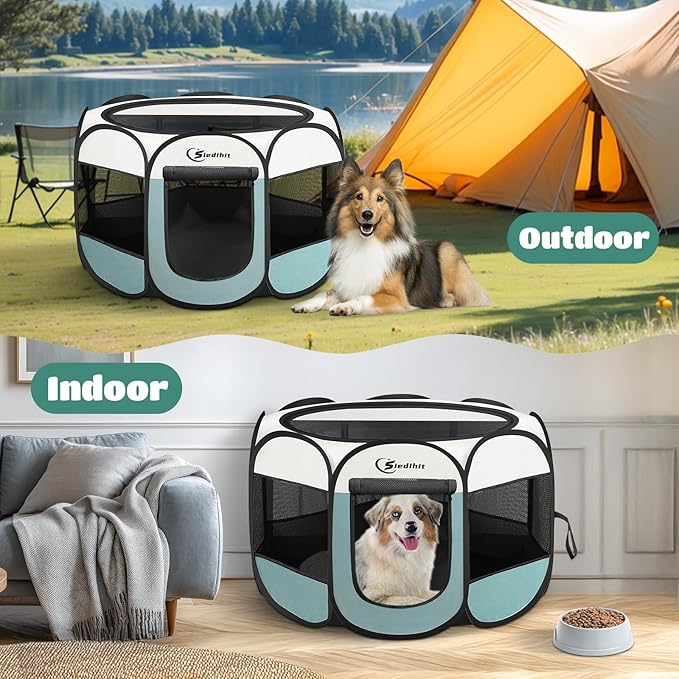 Siedihit Large Dog Cat Playpen, Puppy Pet Playpen Indoor for Dog Crate Tent Cage Outdoor, Portable Pop Up Dogs Enclosure Kennel with Carrying Case for Dogs/Cats/Rabbits, Grey