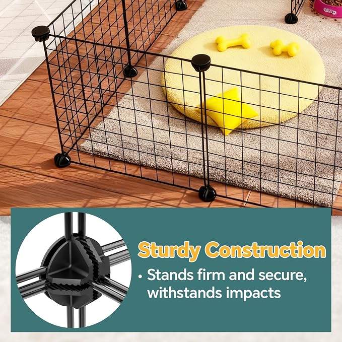 16 Panels Small Animal Playpen, Dog Puppy Playpen, Bunny Pen, Guinea Pig Cages, Rabbit Enclosure Indoor, Indoor Outdoor Black Metal Wire Yard Fence