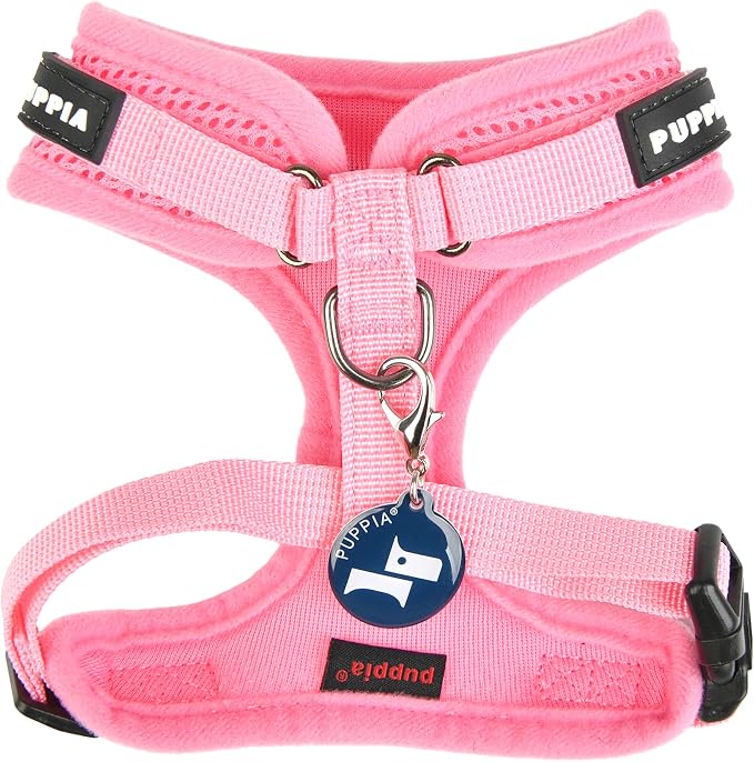 Puppia Soft Superior Dog Harness Air Mesh Over-The-Head All Season No Pull No Choke Walking Training Adjustable Neck & Chest for Small & Medium Dog- Pink - M