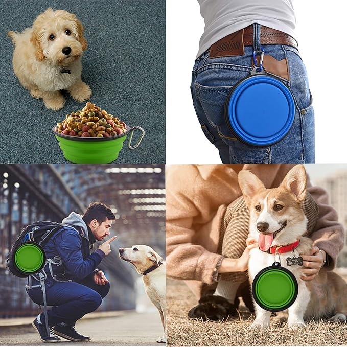 Large Collapsible Dog Bowls, 2 Pack, 34oz, Purple+Green