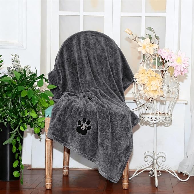 Dogvingpk Extra Large Dog Towel 2 Pack, Super Absorbent Soft Quick Drying Microfiber Pet Bath Towels for Large & Medium Dogs (XL-55" * 36", Black and Brown)