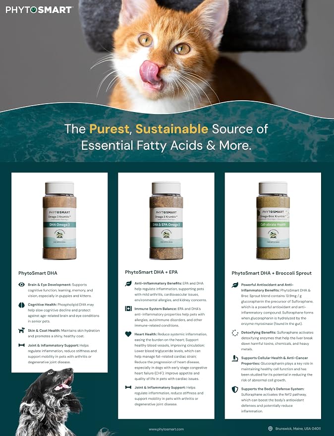 Omega-3 Krumble EPA and DHA for Pets - 100Grams Shaker Top. Pure Un-extracted Marine Micro-Algae Provides Pets with Complete Essential Fats for Total Body Health.