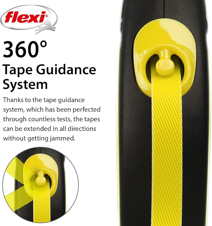 FLEXI® Neon Tape Retractable Dog Leash, Medium, 16 ft - Neon Yellow/Black | German engineered, original flexi leash, durable quality for dogs up to 55 lbs, tangle-free, walking, reliable brake system