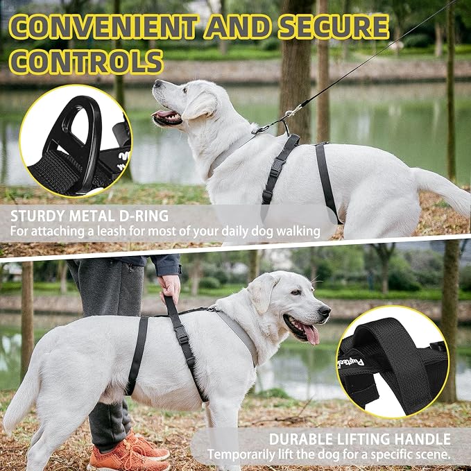 PUPTECK Escape Proof Dog Harness - No Pull Soft Padded Full Body Pet Halter Harness with Lift Handle for Small Medium Large Doggies Walking Hiking Hunting, SnowWhite & Black, L