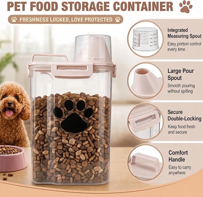 Dog Storage Container with Cleaning Brush and Measuring Cup
