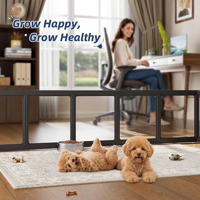 Clear Acrylic Dog Playpen Indoor, Puppy Cat Small Pet Play Pen, Pet Cat Playpen for Rabbits, Dog Fence Crate Kennel Whelping Cage (Black, 8 Panel)