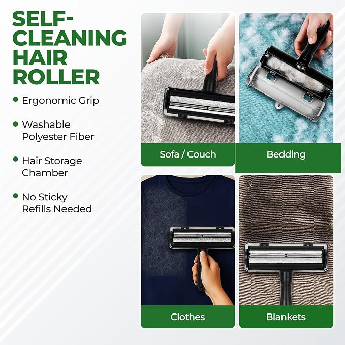 Pet Hair Remover Roller for Dog & Cat Hair, ABS Plastic, Black
