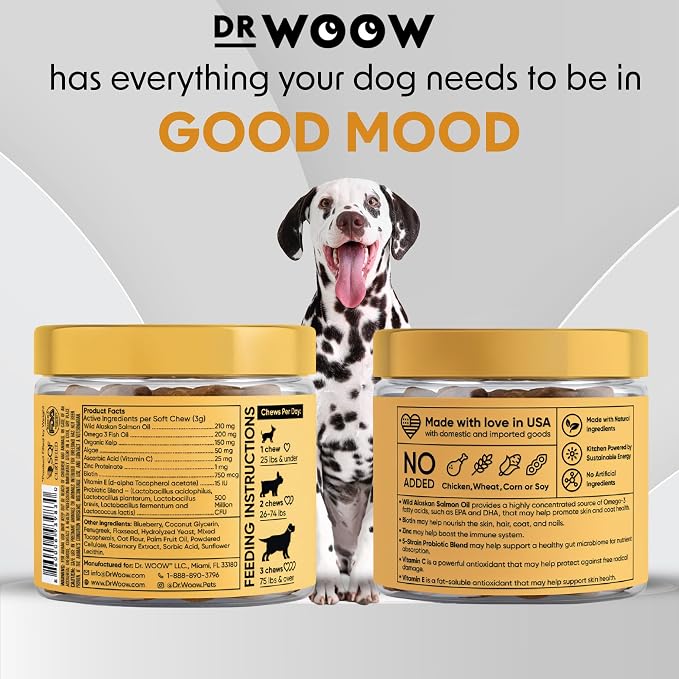 Omega 3 Supplements for Dogs Soft Chews (90 CT) – Skin & Coat Support + Itchy Skin Comfort – Wild Alaskan Salmon Oil + Biotin – Made in USA