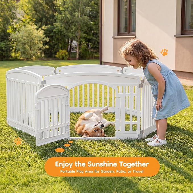 NEWBULIG Dog Playpen 6-Panel, 24IN Puppy Playpen, Stable Dog Play Pen Indoors/Outdoor with Secure Locking Door, Plastic Pet Fence for Small & Medium Dogs