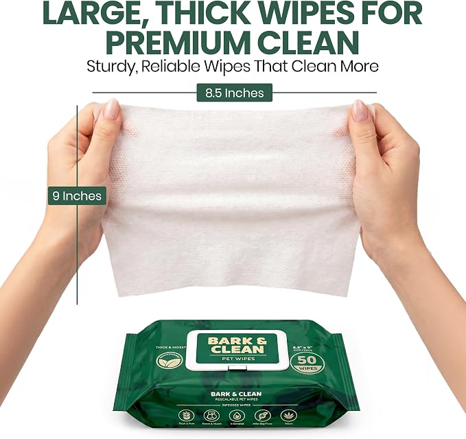 Bark & Clean Deodorizing Grooming Wipes, Lavender, Large 8.5" x 9", 50 Count
