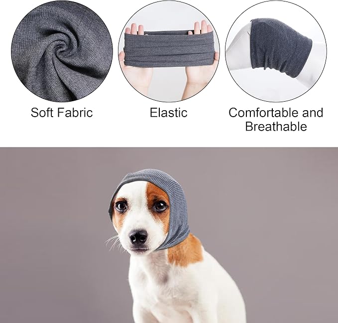 Quiet Ears for Dogs, Rbenxia 1 Piece Dog Ear Cover Hoodies Dog Ear Muffs Headband Noise Ear Protection Warm Winter Ear Scarf (Grey, Medium)