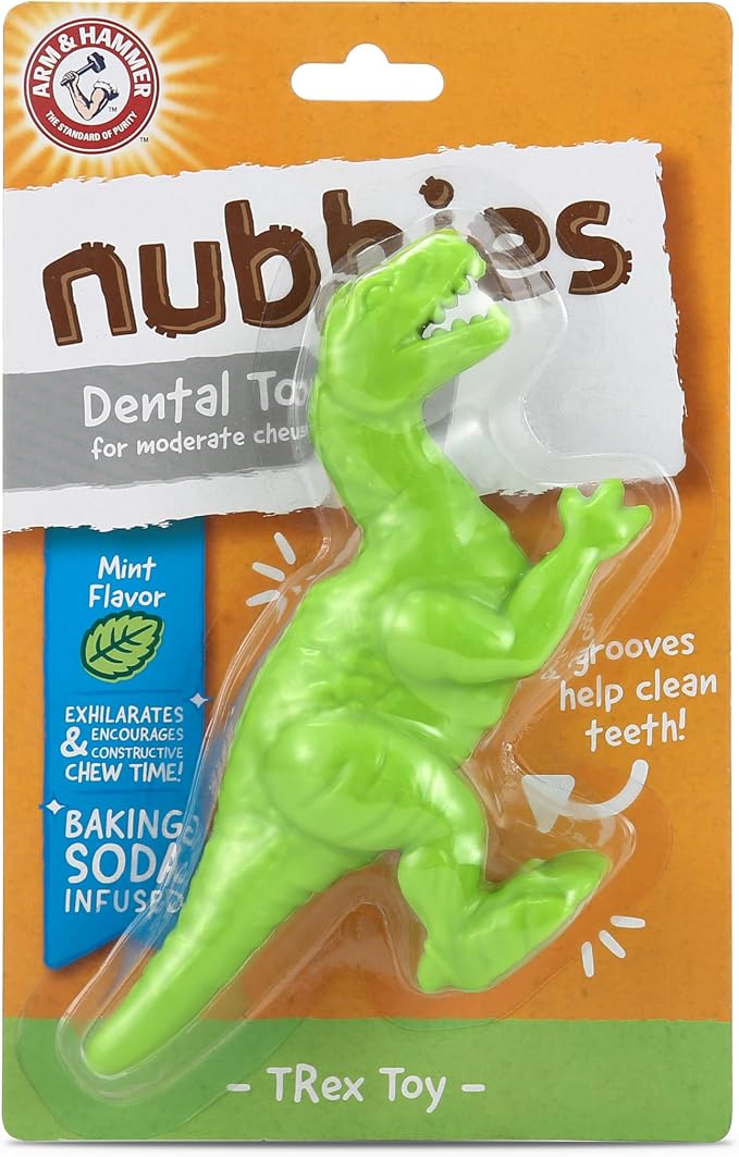 Arm & Hammer for Pets Nubbies Dental Toys T-Rex Dental Chew Toy for Dogs Best Dog Chew Toy for Moderate Chewers Reduces Plaque & Tartar Buildup Without Brushing, Mint Flavor (Pack of 2)